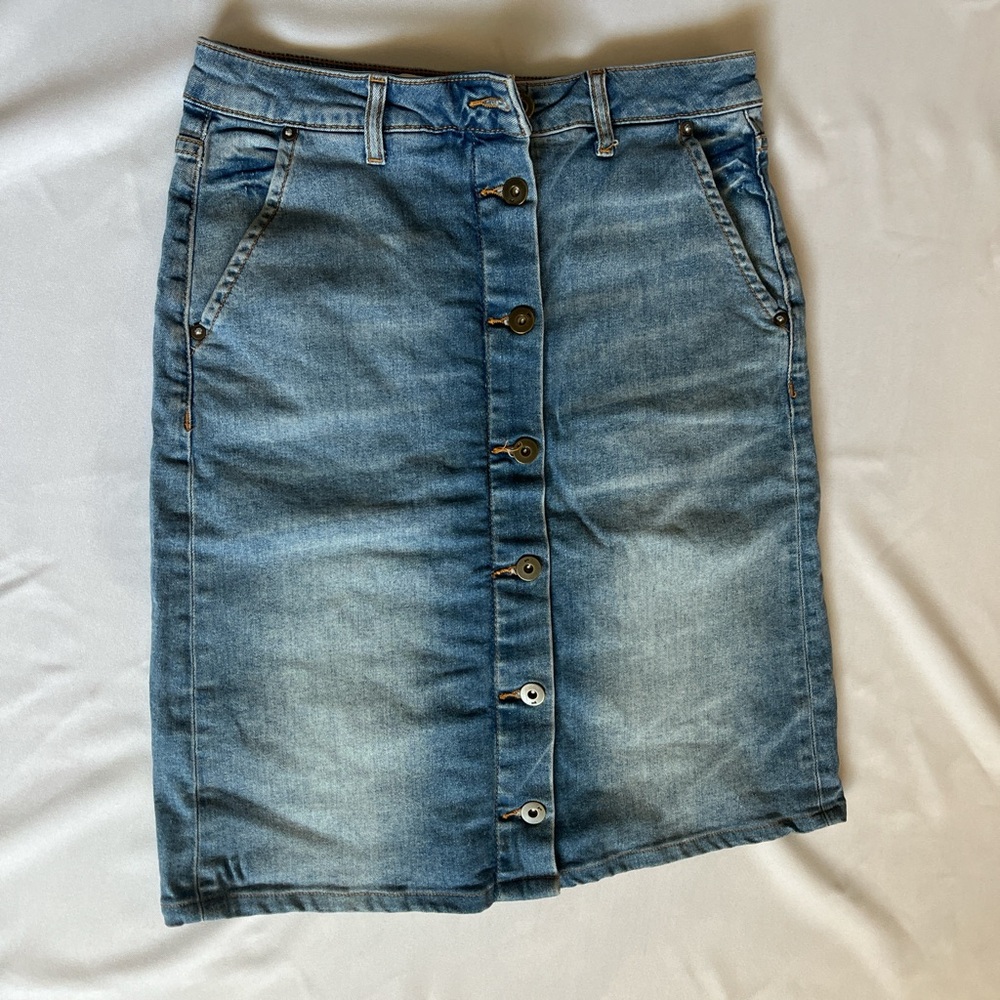 Denim Button-Front Skirt